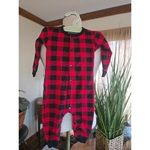 LITTLE BLUE HOUSE - Red Black Buffalo Plaid Moose Footed PJ - Size 12-18 months